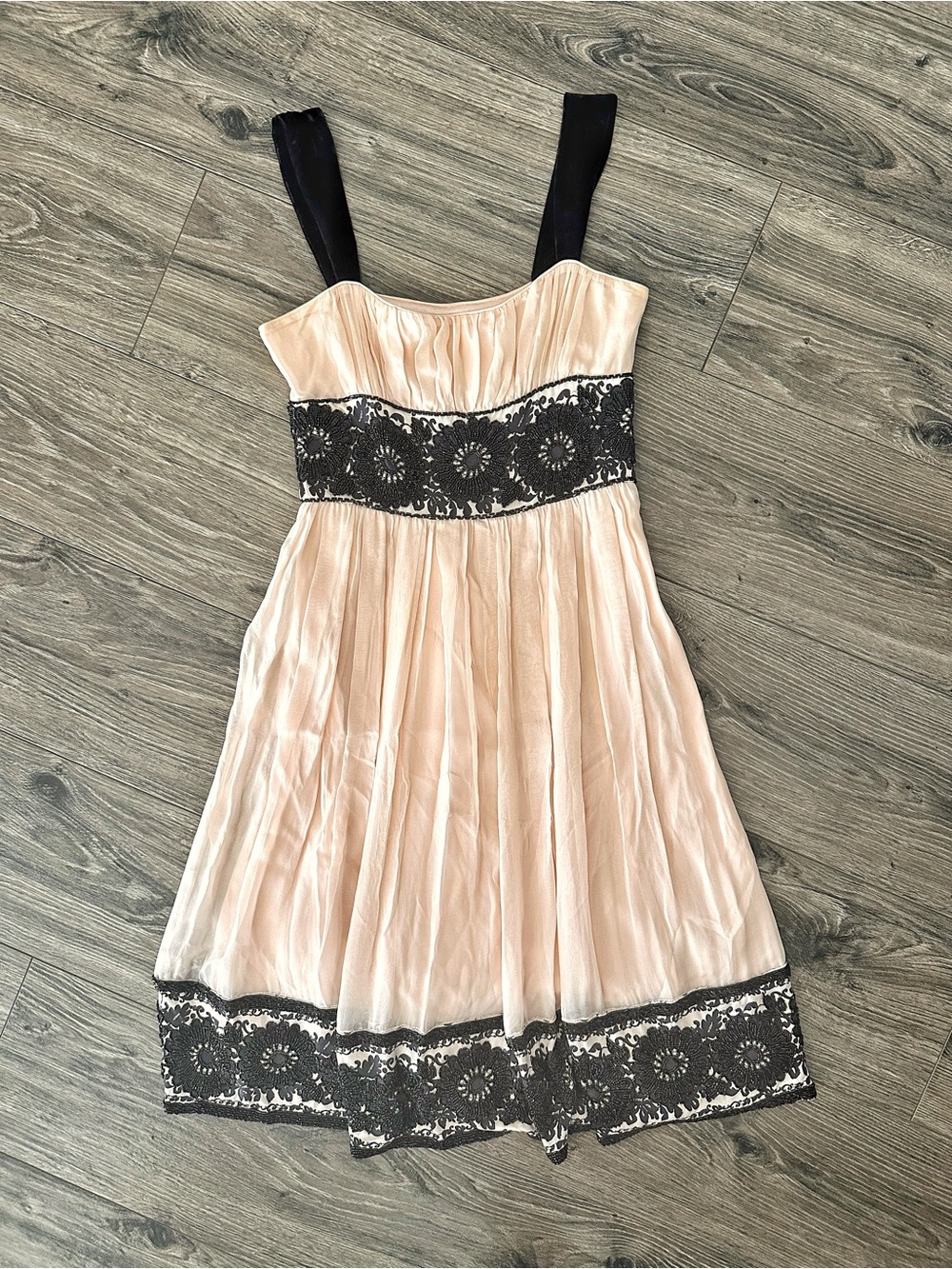 Vintage Diane Von Furstenberg Reseda Blush Pink Dress with Black Beaded Trim